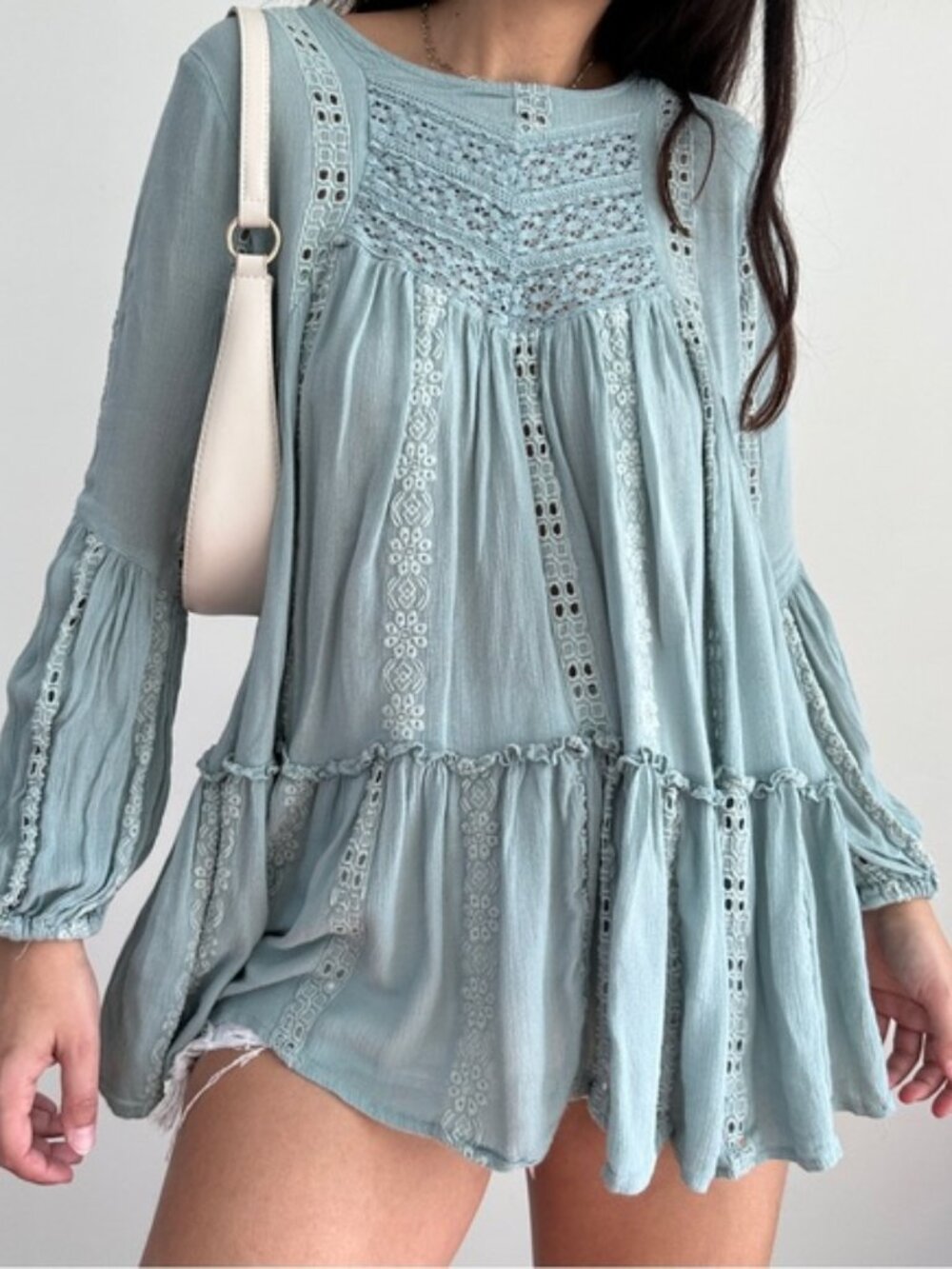 Free People Blue Tiered Kiss Kiss Tunic Top or Mini Dress Small
